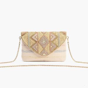 NWT AMERICA & BEYOND Rose Gold Envelope Clutch Crossbody Bag Beaded Boho